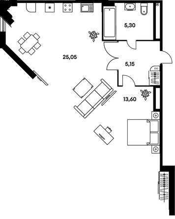 
   Продам 2-комнатную, 49.3 м², Гринсайд, 5.1-5.5

. Фото 1.