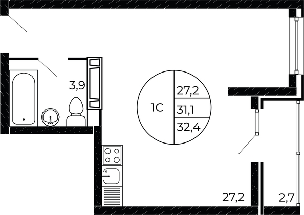 
   Продам студию, 32.4 м², Александра Невского ул, 2 лит 1.2

. Фото 1.