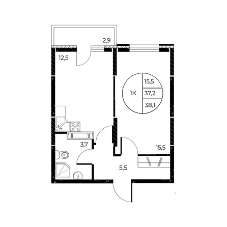 
   Продам 1-комнатную, 38.1 м², Панорама на Театральном, литера 1

. Фото 1.