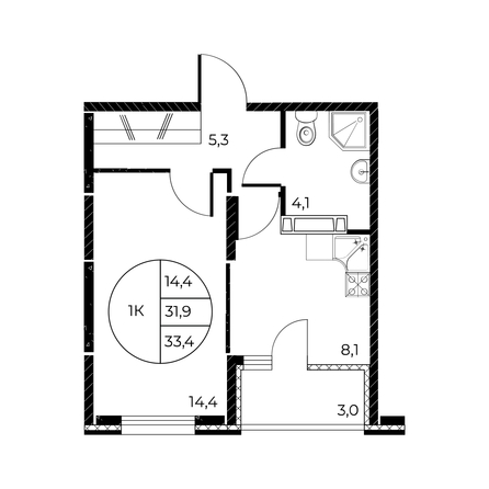 
   Продам 1-комнатную, 33.4 м², Панорама на Театральном, литера 1

. Фото 1.