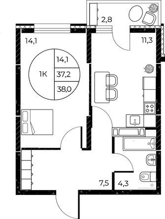 
   Продам 1-комнатную, 38 м², Панорама на Театральном, литера 1

. Фото 2.