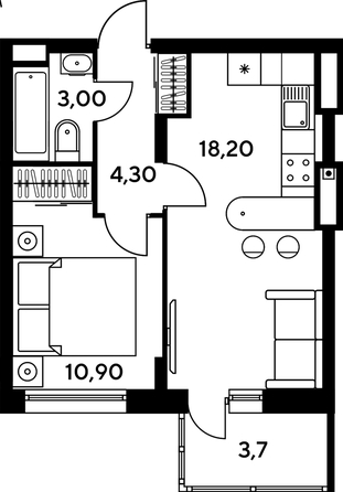 
   Продам 2-комнатную, 40.15 м², Сезоны

. Фото 1.