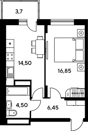 
   Продам 1-комнатную, 49.3 м², Сезоны

. Фото 1.