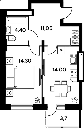 
   Продам 1-комнатную, 47.75 м², Сезоны

. Фото 1.