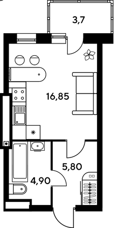 
   Продам 1-комнатную, 50.25 м², Сезоны

. Фото 1.