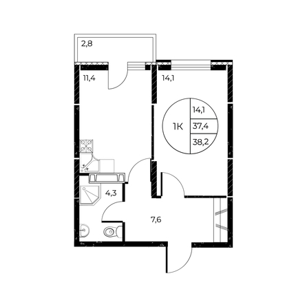 
   Продам 1-комнатную, 38.2 м², Панорама на Театральном, литера 1

. Фото 1.