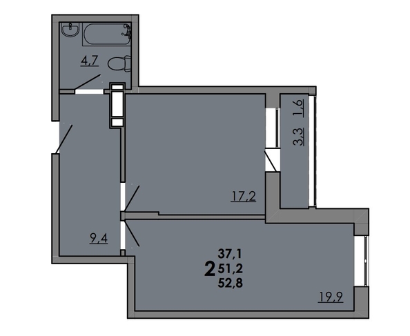 
  Продается 2-комн. квартира 52.85 м², в ЖК Грей, кв-л 11-3. Фото 1.