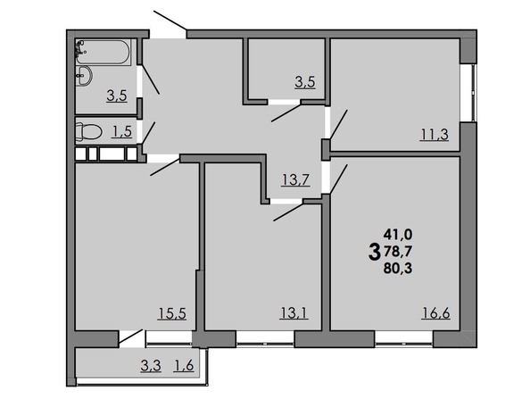 
  Продается 3-комн. квартира 80 м², в ЖК Грей, кв-л 11-3. Фото 1.