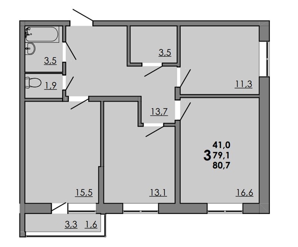 
  Продается 3-комн. квартира 80.75 м², в ЖК Грей, кв-л 11-3. Фото 1.
