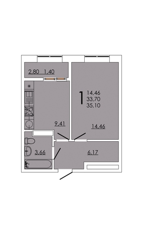 
  Продается 1-комн. квартира 35.1 м², в ЖК Фрейм, 11А. Фото 1.