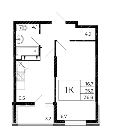 
   Продам 1-комнатную, 36.8 м², Флора, литера 2.1

. Фото 1.