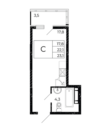 
   Продам студию, 23.1 м², Флора, литера 2.1

. Фото 1.