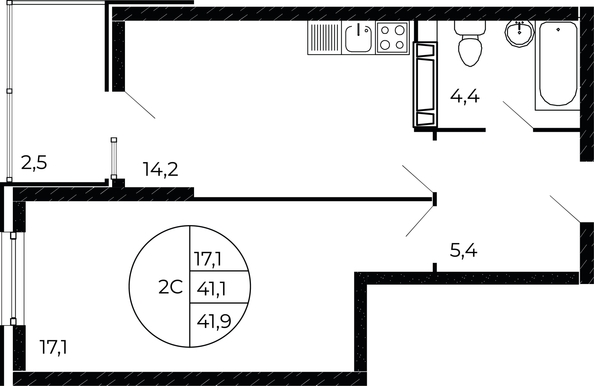 
   Продам 1-комнатную, 41.9 м², Александра Невского ул, 2 лит 1.1.

. Фото 1.