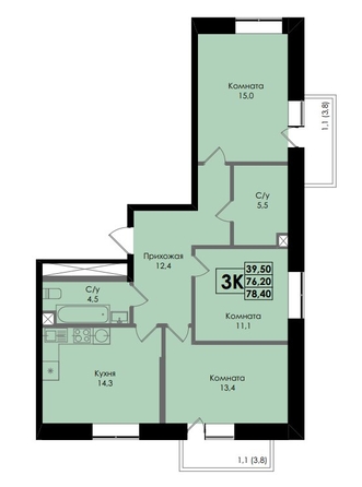 
   Продам 3-комнатную, 78.4 м², Botanika (Ботаника), дом 1

. Фото 1.