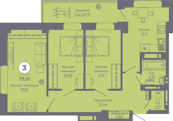 
   Продам 3-комнатную, 72.74 м², Сокольники, литера 6

. Фото 1.