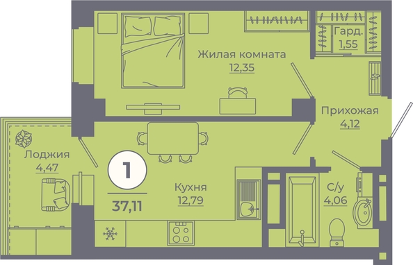 
   Продам 1-комнатную, 37.11 м², Сокольники, литера 8

. Фото 2.