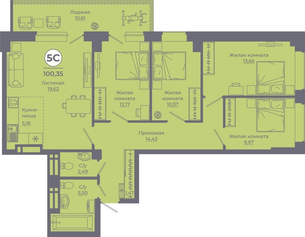 
   Продам 5-комнатную, 100.28 м², Сокольники, литера 8

. Фото 1.