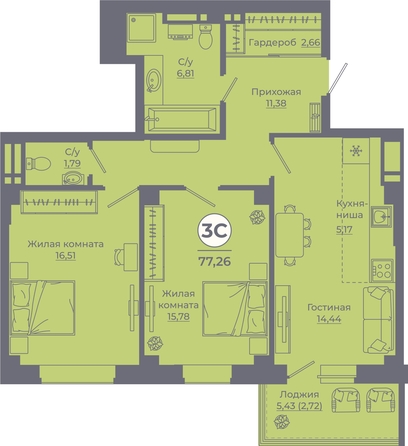 
  Продается 3-комн. квартира, 77.19 м², ЖК Сокольники, литера 10
. Фото 2.