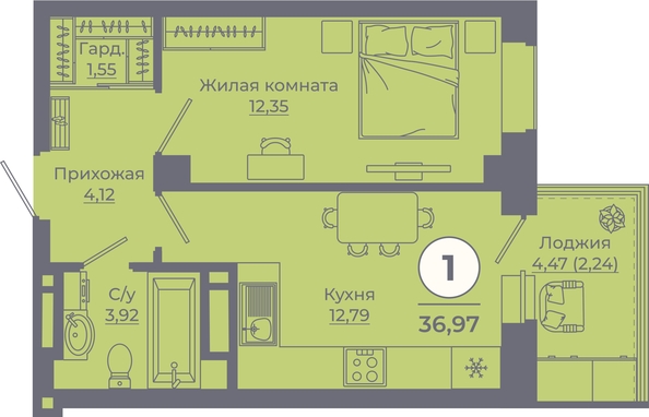 
  Продается 1-комн. квартира, 36.8 м², ЖК Сокольники, литера 10
. Фото 2.