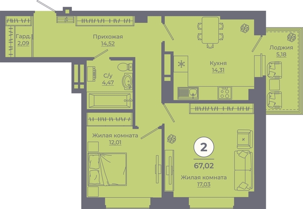 
   Продам 2-комнатную, 67.03 м², Сокольники, литера 9

. Фото 3.