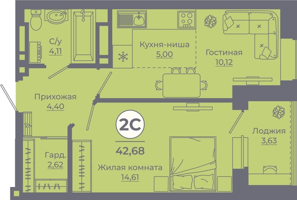 
   Продам 2-комнатную, 42.55 м², Сокольники, литера 9

. Фото 1.