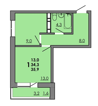 
   Продам 1-комнатную, 35.9 м², Gray (Грэй), кв-л 11-2

. Фото 1.