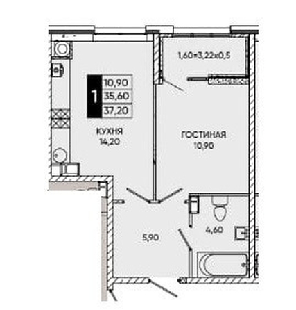 
   Продам 1-комнатную, 37 м², Левобережье, литер 1

. Фото 9.