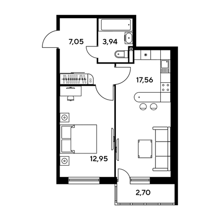 
   Продам 2-комнатную, 45.15 м², Малина Парк, дом 1

. Фото 1.