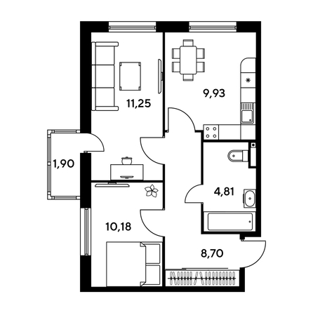 
   Продам 2-комнатную, 45.42 м², Малина Парк, дом 1

. Фото 1.