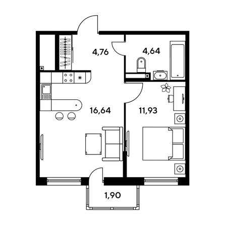 
   Продам 2-комнатную, 38.54 м², Малина Парк, дом 1

. Фото 1.