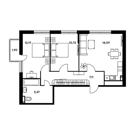 
   Продам 3-комнатную, 56.79 м², Малина Парк, дом 1

. Фото 1.