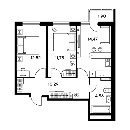 
   Продам 3-комнатную, 55.34 м², Малина Парк, дом 1

. Фото 1.