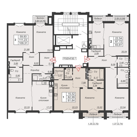 
  Продается 1-комн. квартира, 61.64 м², ЖК Дом-резиденция Собрание
. Фото 2.