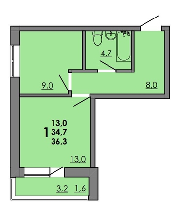 
  Продается 1-комн. квартира 36.2 м², в ЖК Грей, кв-л 11-3. Фото 2.