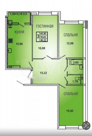 
   Продам 3-комнатную, 80.2 м², Берберовская ул, 8

. Фото 11.