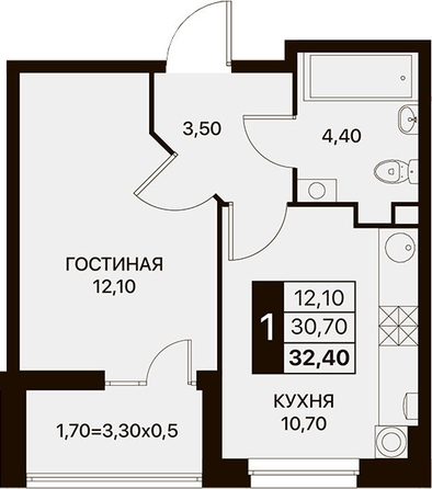 
   Продам 1-комнатную, 32.4 м², Берберовская ул, 11с2

. Фото 14.