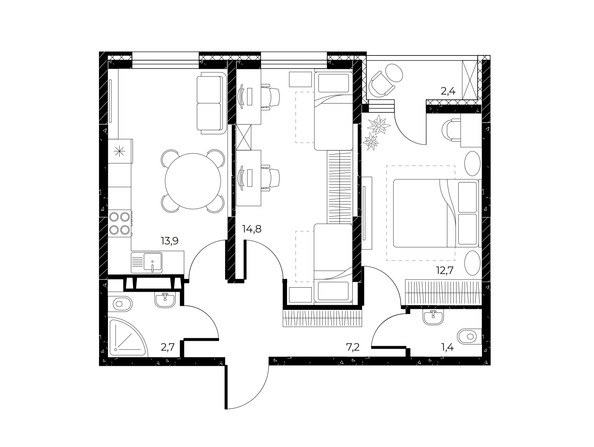 
  Продается 2-комн. квартира, 53.9 м², ЖК Панорама на Театральном, литера 1
. Фото 1.