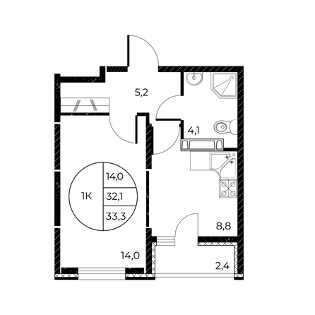 
  Продается 1-комн. квартира, 33.3 м², ЖК Панорама на Театральном, литера 1
. Фото 1.