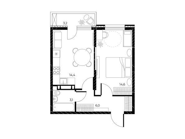 
  Продается 1-комн. квартира, 39.1 м², ЖК Панорама на Театральном, литера 1
. Фото 1.
