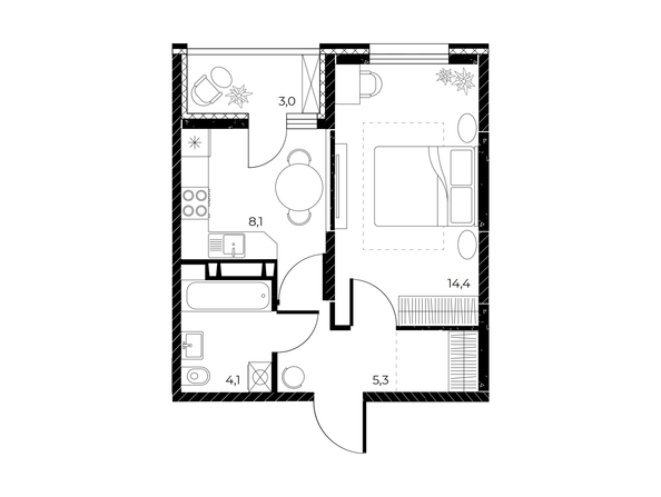 
  Продается 1-комн. квартира, 33.4 м², ЖК Панорама на Театральном, литера 1
. Фото 1.
