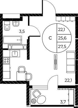 
   Продам студию, 27.5 м², Панорама на Театральном, литера 1

. Фото 2.