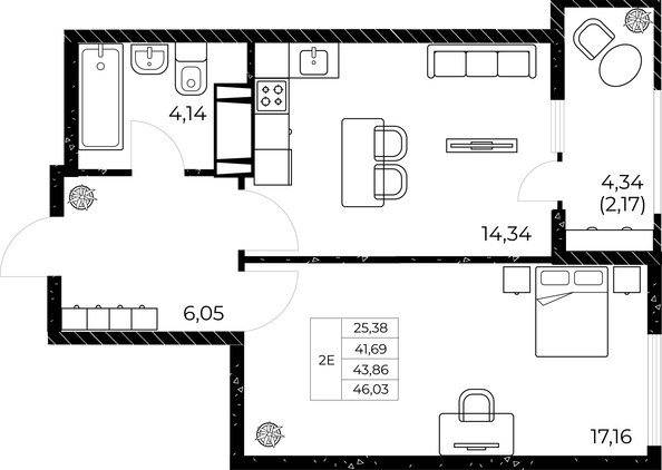 
  Продается 1-комн. квартира, 46.03 м², ЖК Звезда Столицы 2
. Фото 4.