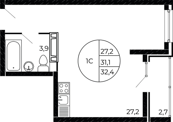 
   Продам студию, 31.75 м², Александра Невского ул, 2 лит 1.3

. Фото 1.