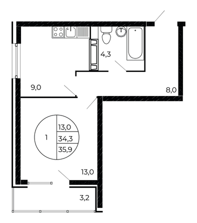 
   Продам 1-комнатную, 35.05 м², Александра Невского ул, 2 лит 1.3

. Фото 1.