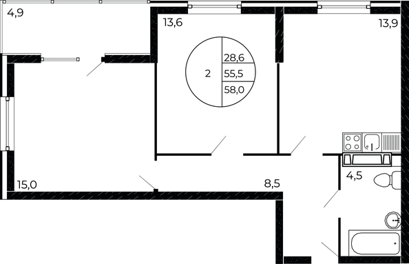 
   Продам 2-комнатную, 57.3 м², Александра Невского ул, 2 лит 1.3

. Фото 1.