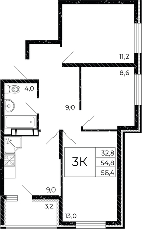 
   Продам 3-комнатную, 56.4 м², Флора, литера 2.1

. Фото 1.