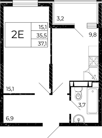 
  Продается 1-комн. квартира, 37.1 м², ЖК Флора, литера 2.1
. Фото 1.