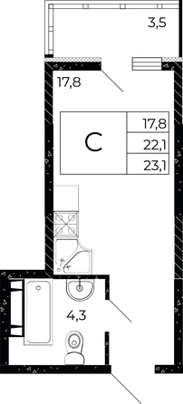 
  Продается студия, 23.1 м², ЖК Флора, литера 2.1
. Фото 1.