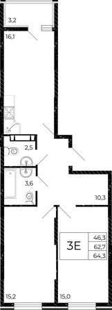 
  Продается 3-комн. квартира, 64.3 м², ЖК Флора, литера 3.1
. Фото 1.