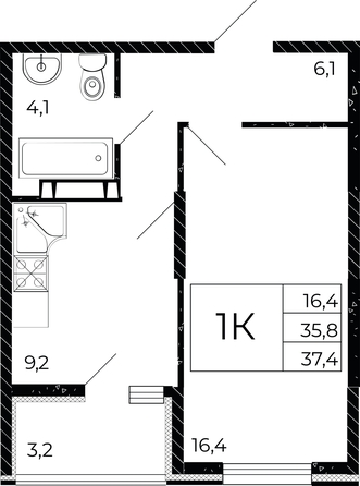 
  Продается 1-комн. квартира, 37.4 м², ЖК Флора, литера 3.1
. Фото 1.